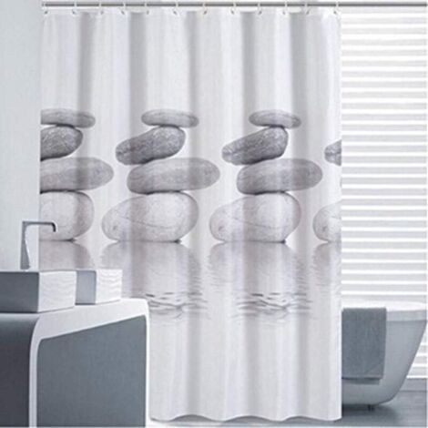 1 ensemble de rideau de douche gris galet 180x200 cm, résistant à la moisissure et à l'eau, avec 12 crochets et boucles (1/4)