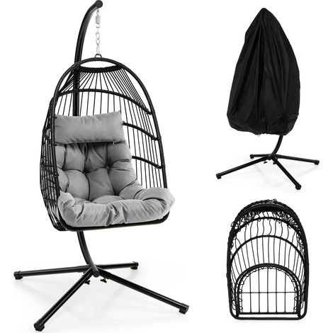 COSTWAY Hanging Swing Egg Chair Hammock Chair W/ Stand & Dust Cover