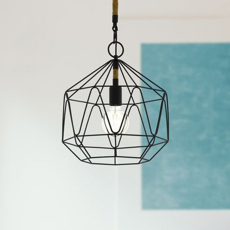 [NEUWERTIG] B-Ware Eglo Hängeleuchte Pendelleuchte Cottingham dimmbar schwarz braun Stahl Hanf 37cm (1/2)