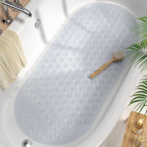 Ovale Tapis de Baignoire Antidérapant 88 x 40 CM,Salle de Bain Résistant aux Moisissures Tapis de Bain, Lavable en Machine Tapis de Douche sans BPA, Transparent (1/5)