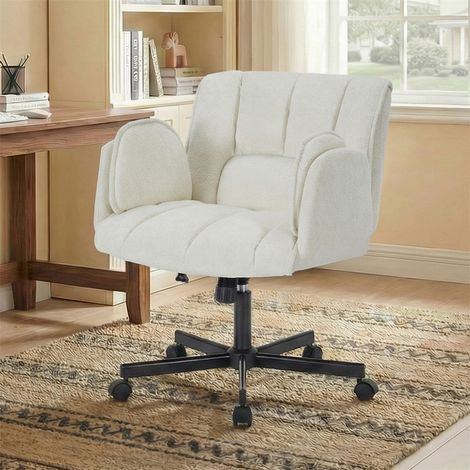 Chaise de Bureau Rotative et Ergonomique - Charge 150kg - Siège Coiffeuse Réglable en Hauteur Accoudoirs Rabattables - Beige (1/5)