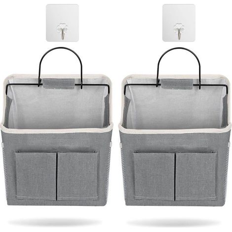 Ecleanfy - 2 Sacs de Rangement Suspendus 5 Compartiments - Organiseur Toile Pliable avec Crochets - Chambre/Salle de Bain/Bureau (1/5)