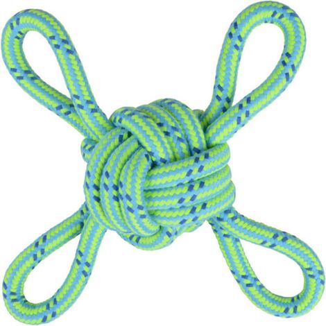 Jouet pour chien avec 4 poignées et un nœud en corde, 35 cm, vert. (1/2)