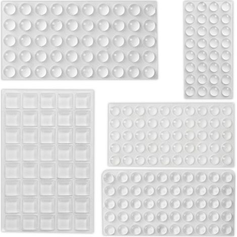 Patins caoutchouc, lot de 222, autoadhésifs, butées en 5 tailles, amortisseurs surface en verre, transparent (1/5)