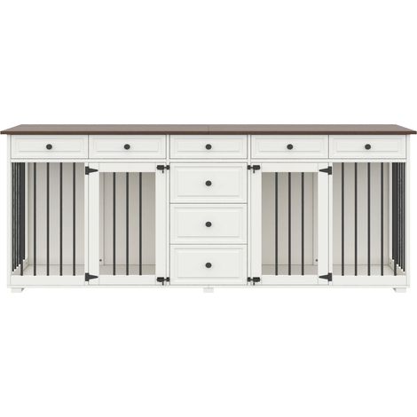 Jaula para perros con mueble, MDF y metal, blanca y nogal, 200 x 60 x 85 cm (1/5)