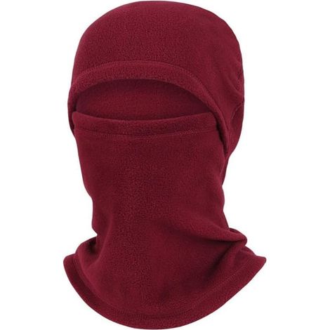 Full fleece balaclava for skiing, cycling, running, windbreaker, neck warmer, scarf, shawl, hood for winter sports, black (wine red) (1/5)