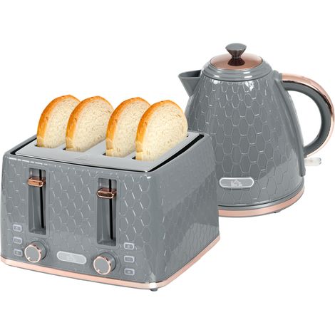 Ensemble de cuisine 2 en 1, grille pain et bouilloire, plusieurs options, 1, 7 L, grille 4 tranches à la fois, plastique, gris (1/5)