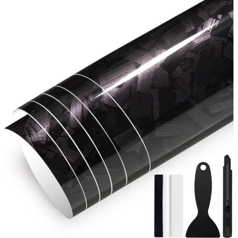 150cm x 30cm Covering Forgé Carbone de Voiture Film Autocollant Adhésif Film Carbone de Protection pour Voiture Intérieure/Extérieure, Moto, Vélo (Noir Brillant, 30cm x 150cm) (1/5)