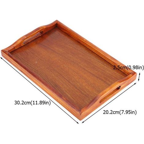 Plateau De Service - Bois Naturel - 30 x 20 cm - Avec Poignée - Pour Thé Eau Boissons - 1 Pièce (1/5)