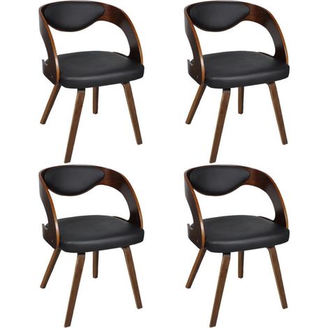 Chaises de salle à manger 4pcs Marron Bois courbé et similicuir (1/5)