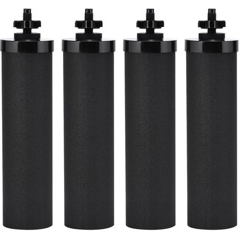 Set di filtri di ricambio Berkey per sistemi di filtraggio dell'acqua, composto da 4 filtri a carbone attivo neri, compatibili con i sistemi di filtraggio dell'acqua a gravità Berkey. (1/5)