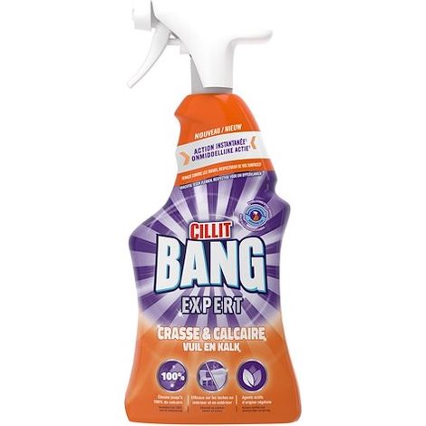 Nettoyant anti-calcaire dégraissant spray 750 ml – Élimine 100 % des traces de calcaire et savon – Précision pour surfaces verticales – Cillit Bang