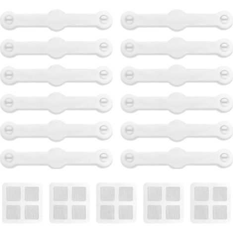 12 pièces attaches pour moustiquaires + 5 pièces autocollants de réparation – Fixation sans perçage ni vis, idéal pour fenêtres, portes et systèmes anti-insectes (1/5)