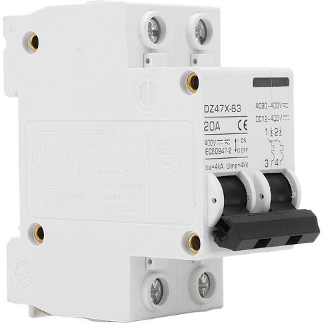 Disjoncteur miniature BAOYI DZ47X-63 20A 400V AC DC 2P pour panneaux solaires photovoltaïques, rail DIN, protection circuit, interrupteur automatique bipolaire (1/5)