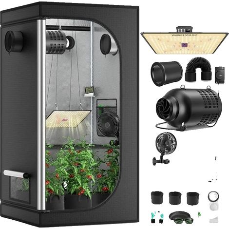 Tente de culture, lumière LED à spectre complet, système de ventilation efficace, noir (1/2)