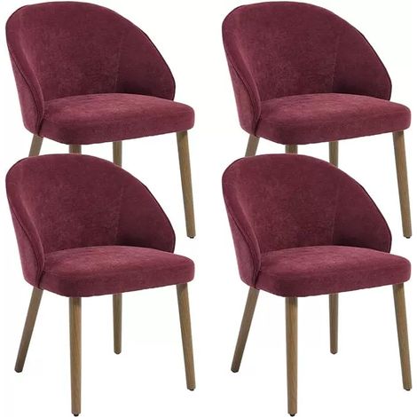 Wahson Chaise de Salle à Manger en Chenille, Lot de 4 Chaise Salle à Manger avec Pieds en Bois, Chaises Moderne pour Cuisine/Salon, Rouge