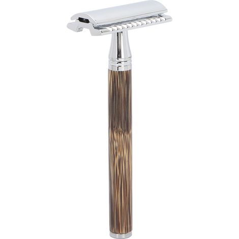 Rasoir de sécurité à double tranchant pour homme, portable, en alliage de zinc avec manche en bambou (sans lame) (1/5)