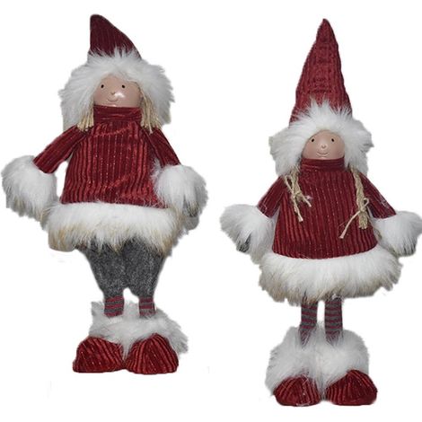 Gnomo elfo bambola babbo natale rosso decorazioni albero addobbi natalizi abito in velluto h37cm set2 idea regalo negozio casa (1/5)