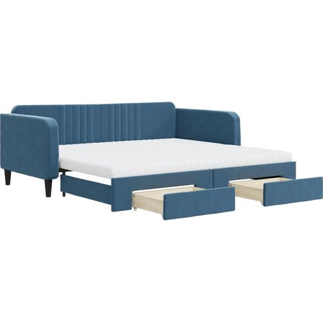 vidaXL Divano Letto Estraibile con Cassetti Blu 100x200 cm in Velluto