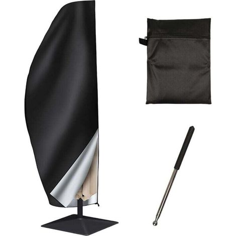 Housse Parasol Déporté avec Tige Télescopique, Housses pour Parasols de Jardi , Coupe-Vent avec Fermeture Éclair Renforcée pour Jardin/Plage (Noir, 265x40/70/50 cm)