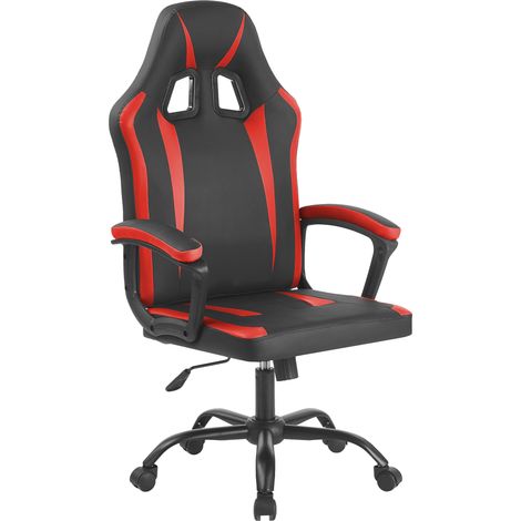 Sedia Gaming Adulto Professionale SimilPelle Reclinabile Con Braccioli Poltrona Ufficio Regolabile in Altezza Pistone Gas Gamer Portata 150 Kg Rosso (1/5)