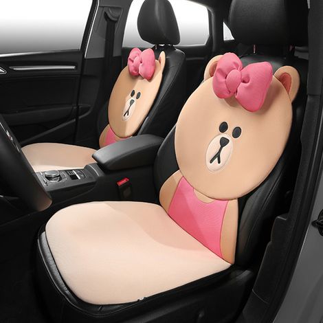 Atmungsaktives und kühles Autositzkissen, hellbraunes Bärenmuster, bequem und weich fürs Auto (1/4)