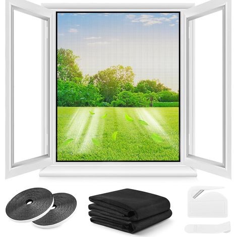 Fenster-Moskitonetz, 2er-Set – 130 x 150 cm – Schwarz, kein Bohren erforderlich, inklusive Cutter, Kleber, auf die gewünschte Größe zuschneidbar (1/5)