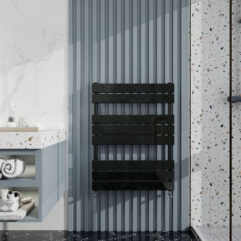 Biubiubath Black Flat Panel Heated Towel Rail Bathroom Radiator 800x600mm