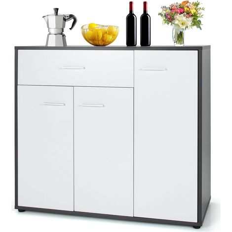 GOPLUS Commode Armoire de Rangement Casier-3 Portes et Tiroir 88x40x80CM pour Salon Bureau Chambre Entrée Cuisine Blanc (1/5)
