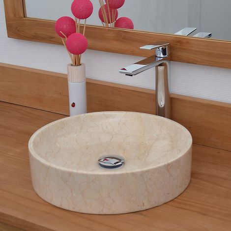 Vasque ronde en marbre crème à poser – Diamètre 40 cm – Pentes douces pour design harmonieux – Garantie 2 ans – Ocean Line (1/5)