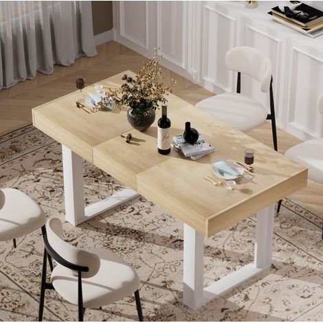 Tavolo da pranzo allungabile 120-160 cm per 8 persone, salvaspazio, struttura stabile, legno e marrone rustico - bianco