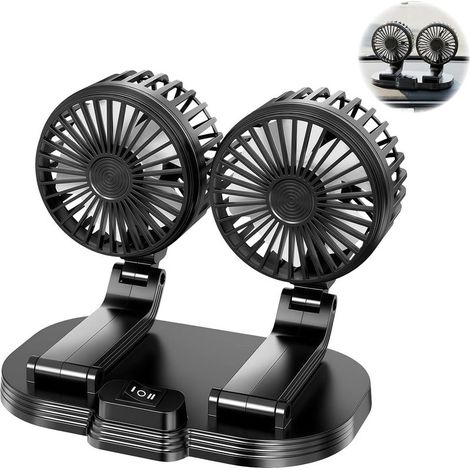 Tragbarer Autoventilator mit zwei Köpfen und USB-Anschluss, 360°-Drehung, Tischventilator mit 2 starken Windgeschwindigkeiten für Auto und Zuhause (1/5)