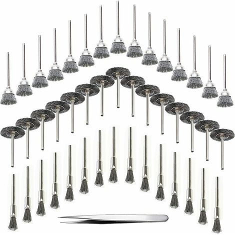 45 Pièces Outil de Perceuse à Bois Brosse Métallique Fil d'Acier Inoxydable Brosse de Perceuse Rotative en Métal, Argent (Acier Inoxydable) (1/4)