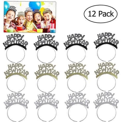 TINKSKY Lot de 12 serre-têtes/bandeaux en aluminium « Bonne année » pour les fêtes du Nouvel An (1/2)