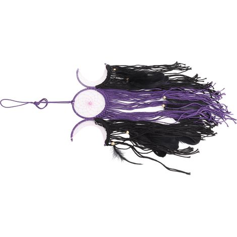 Attrape-rêves traditionnel fait main avec pendentif en plumes et pompons pour la décoration murale (1/5)