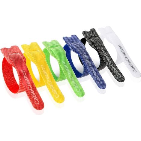 Lot de 60 attaches câble microfibre – auto-agrippantes, réutilisables, 15 cm – gestion câbles multicolores (1/4)