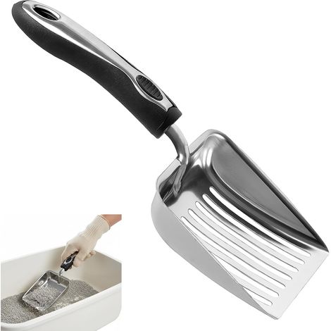 Stainless Steel Cat Litter Scoop, Metal Sifting Scoop, Long Handled Cat Poo Scoop, 5 mm Pore Size, Sturdy for Litter Tray, 26 x 11 cm (1/5)