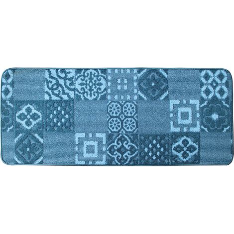 Tappeto da cucina antiscivolo, passatoia multiuso disegno Maiolica lavabile in lavatrice Bordata Blu - 57x300 cm