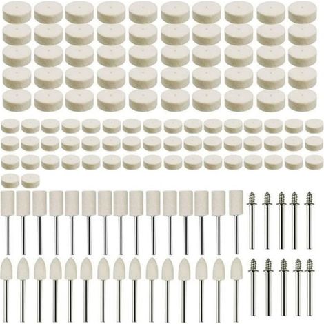 Disque De Polissage - Feutre Laine 140 Pièces - Pour Outils Rotatifs - Kit Complet Têtes Polissage Mandrin (1/4)