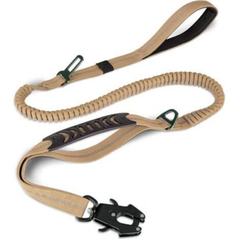 Laisse pour chien, avec 2 poignées rembourrées, mousqueton en métal, ceinture de sécurité auto, laisse solide et sans tension pour chiens de taille moyenne et très grande, kaki