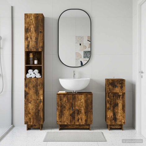 vidaXL 3 Piece Bathroom Cabinet Set EDE Smoked Oak Engineered Wood (1/5)