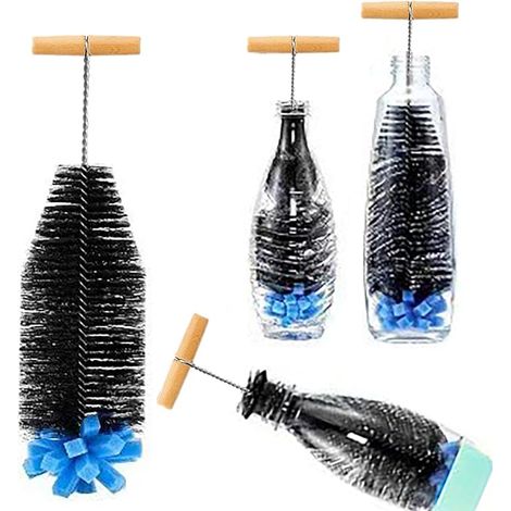 Pinceau de Bouteille de 33 cm, Goupillon Bouteille, Brosse Dense pour Biberon, Gourde en Verre et Bouteilles Étroites, Bouteilles de Soda, biberons, Compatible avec Les Bouteilles SodaStream (1/5)