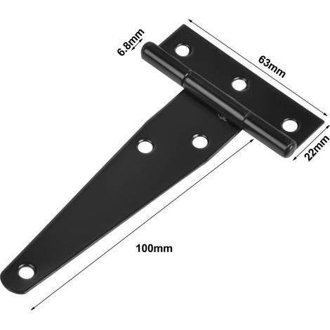Stück 100 mm T-Scharniere, schwarz lackiert, 10 cm (4 Zoll), robuste T-Scharniere, Türscharniere aus Holz, rostfreie Metall-Türscharniere mit Schrauben für Scheunentüren (1/4)
