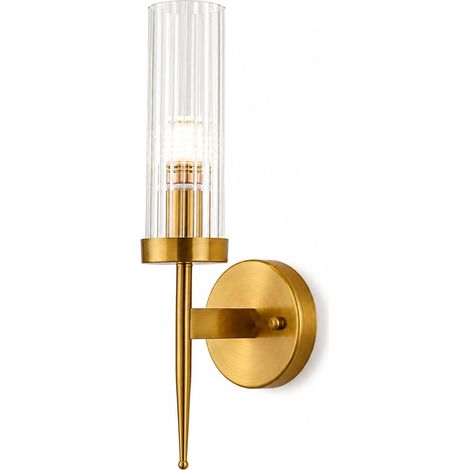 Lampe murale Vintage 43 cm verre rayé cristal avec finition laiton lampe murale filaire avec verre transparent pour couloir de chambre à coucher, salon, escalier et entrée (1/4)