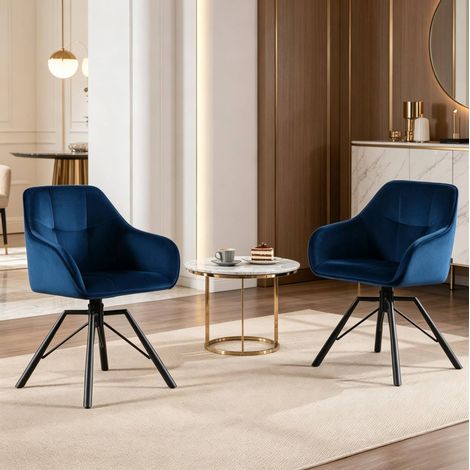 Chaises salle à manger pivotantes velours bleu OKMYHOME (1/5)