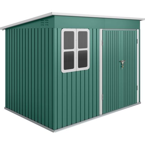 Verzinkter Metall-Gartenschuppen mit Fenster, breiter Tür, 260 x 177 x 190 cm, grün (1/5)