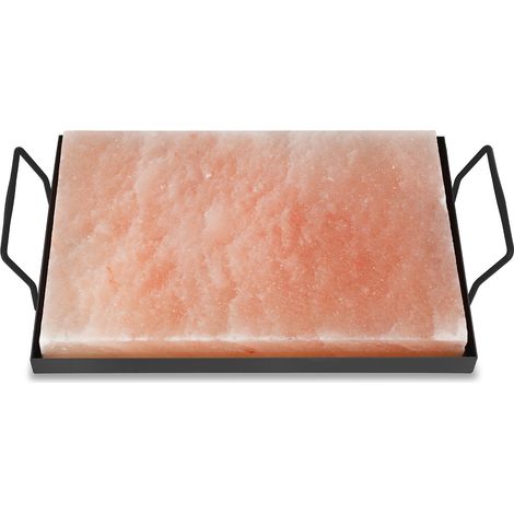 Jiubiaz Pietra di sale dell'Himalaya con supporto 30x20x3 cm Pietra per grigliare per barbecue a gas Piatto da portata per bistecche e pesce Naturale