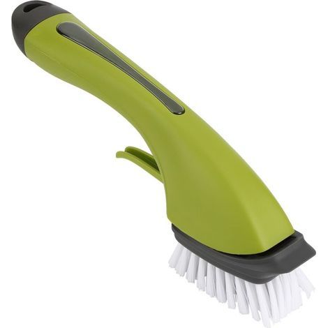 Spazzola per la pulizia con manico lungo e dispenser di sapone, per pentole, lavelli e piatti. (1/5)