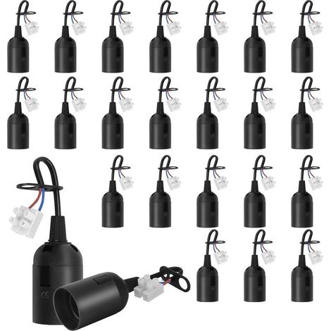 24 pièces Douilles E27 avec câble, Douilles de chantier rénovation, Supports d’ampoule E27 remplacement avec câble pour ampoules LED, halogènes et incandescentes, Noir (1/4)