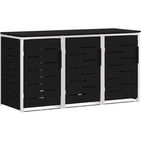 Armoire de rangement pour poubelle noire, dimensions : 207 x 77,5 x 112,5 cm (1/5)
